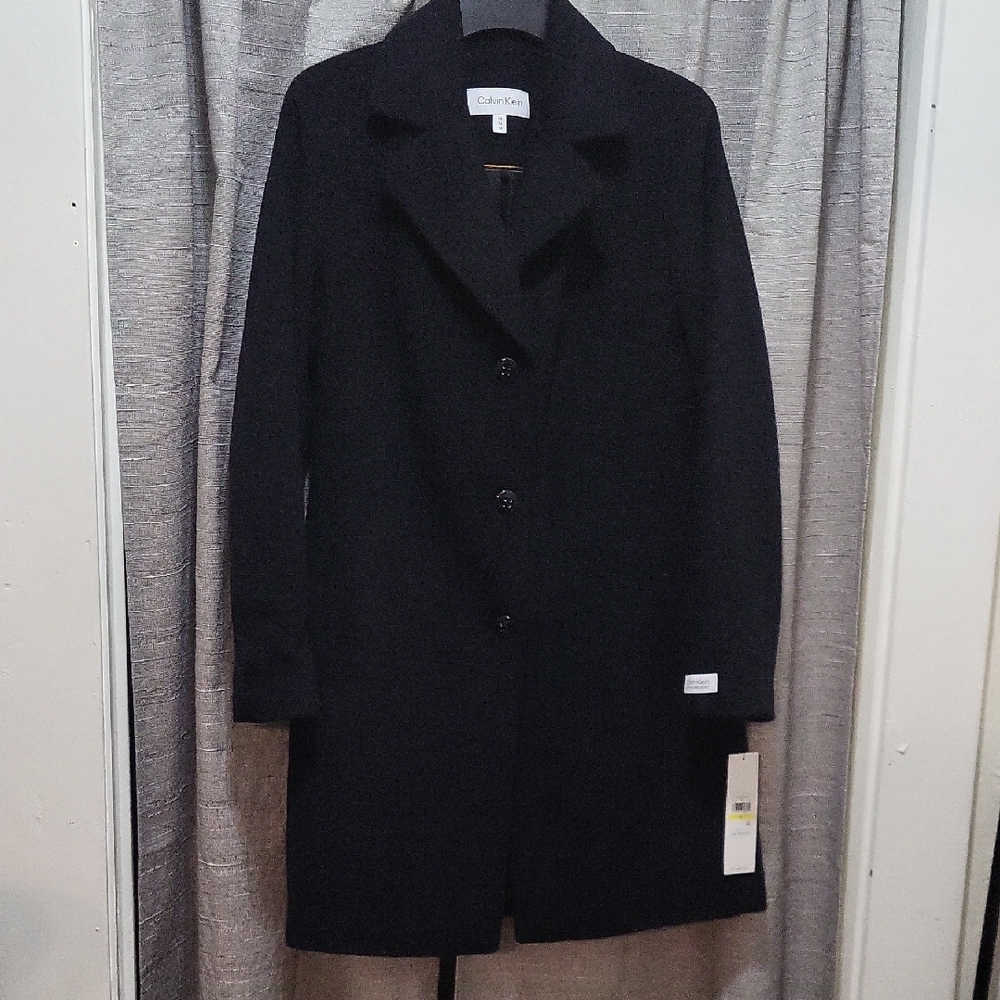 Calvin Klein Women's Black Classic Single-Breasted Trench Coat New With Tags